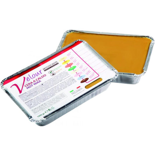 Cera a Caldo Gialla senza strisce Velour vaschetta alluminio da 1 kg - ARCOCERE