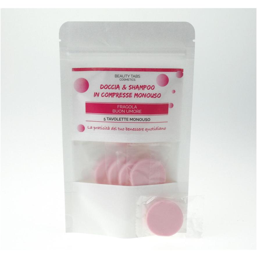 Busta da 5 Tavolette Monodose Shampoo e doccia alla Fragola diam.3 cm - BIOMEDA